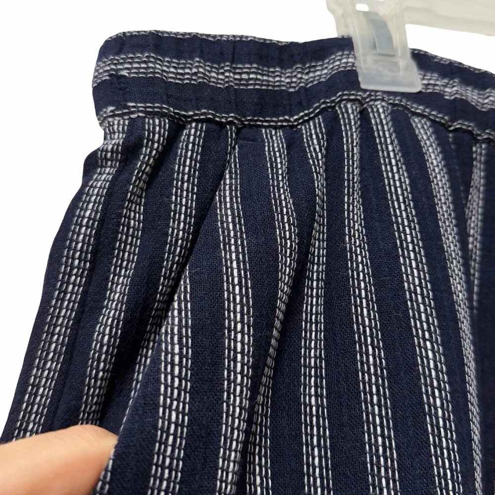 Banana Republic Womens Wide Leg Crop Linen Blend Pants Size XL Navy Stripe Beach